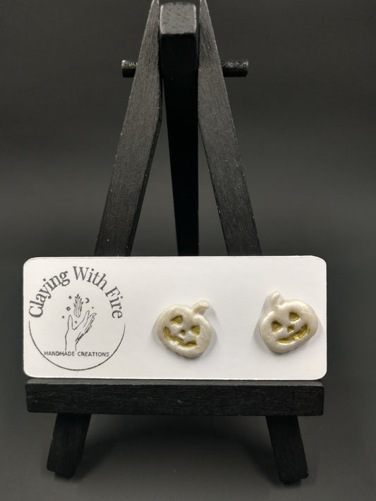 Halloween Collection | Jack-o'-lantern Mini Studs | Pearl