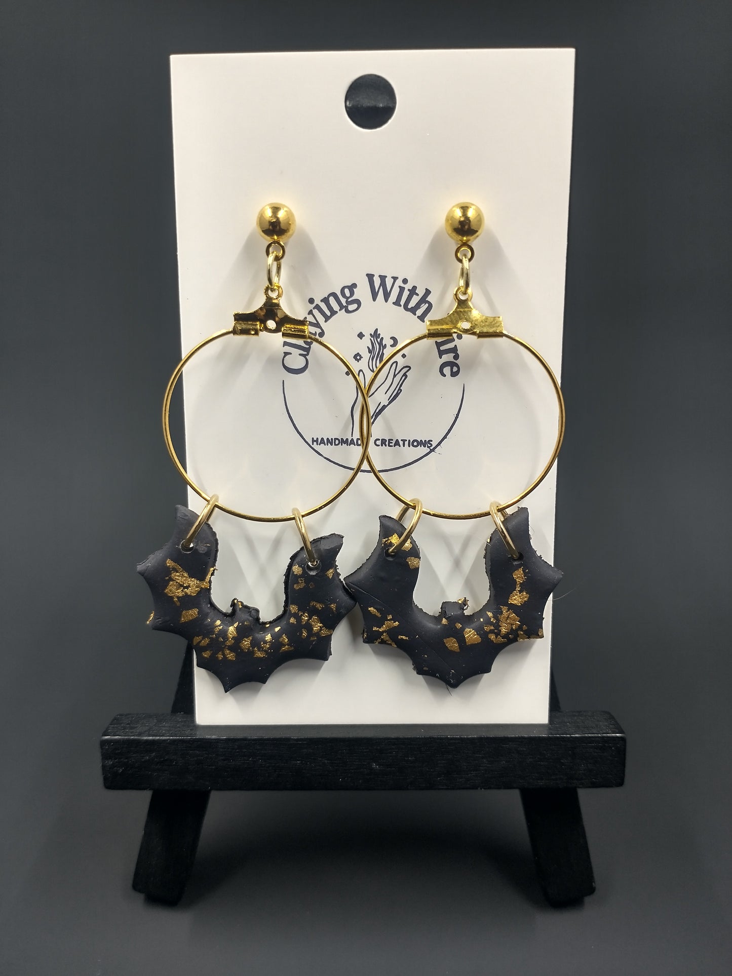 Halloween Collection | Bat Hoops | Black + Gold