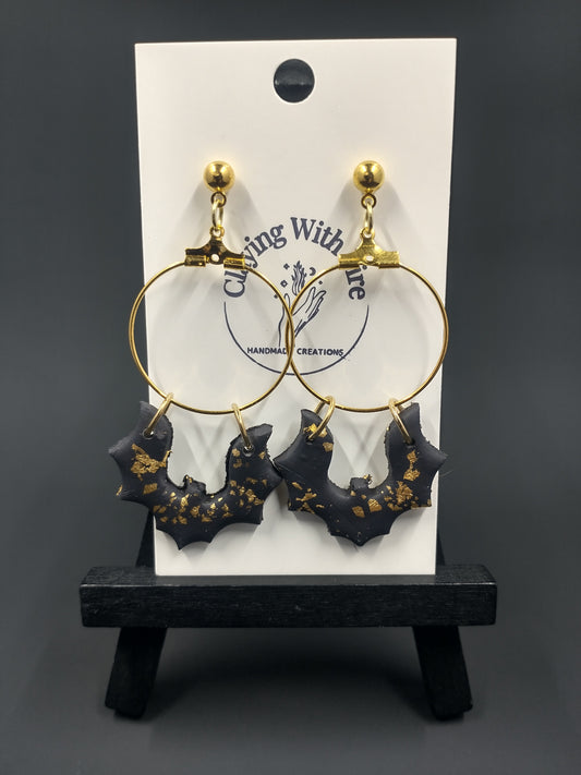 Halloween Collection | Bat Hoops | Black + Gold